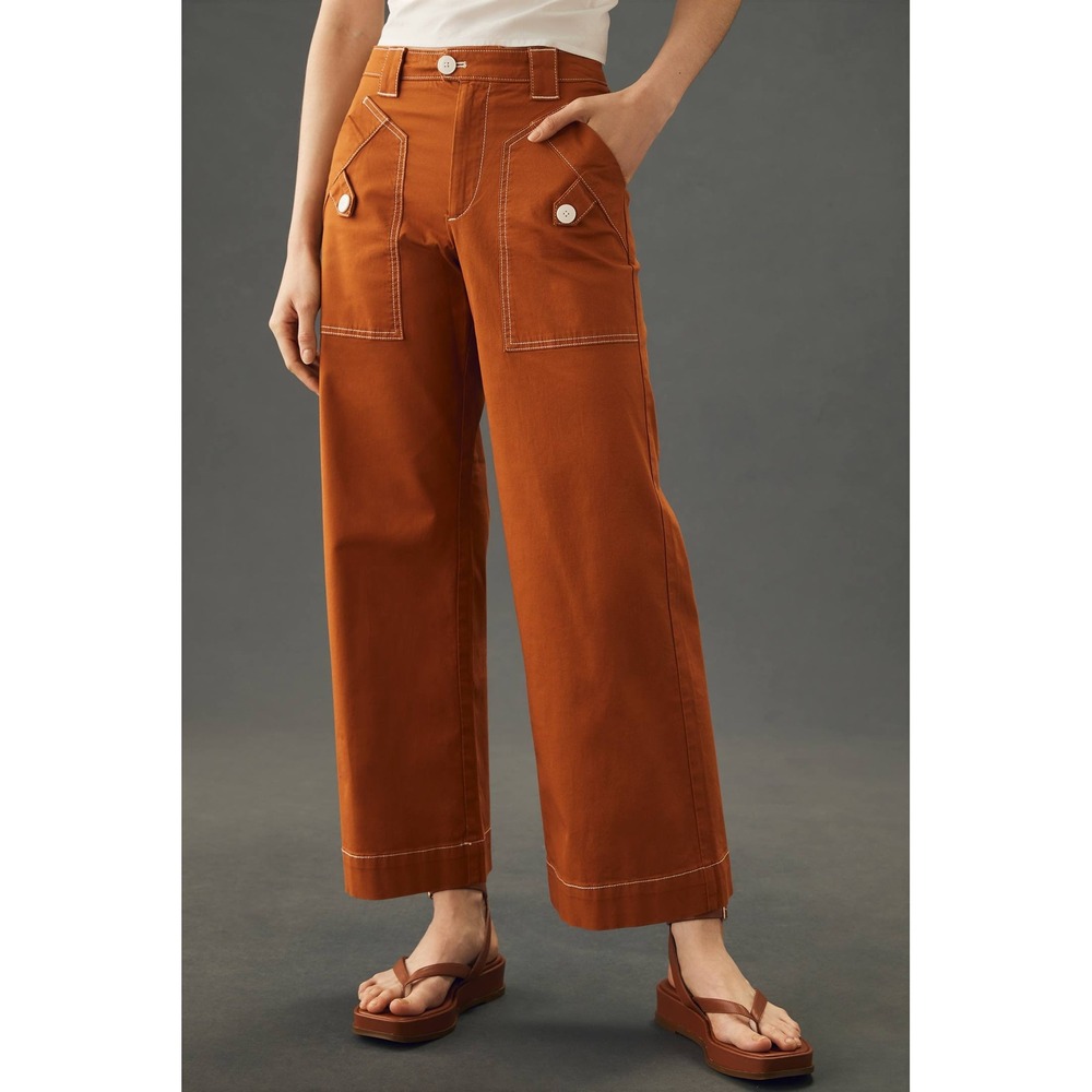 Maeve Anthropologie Burnt Orange Cropped Wide Leg Carpenter Pants Size 4